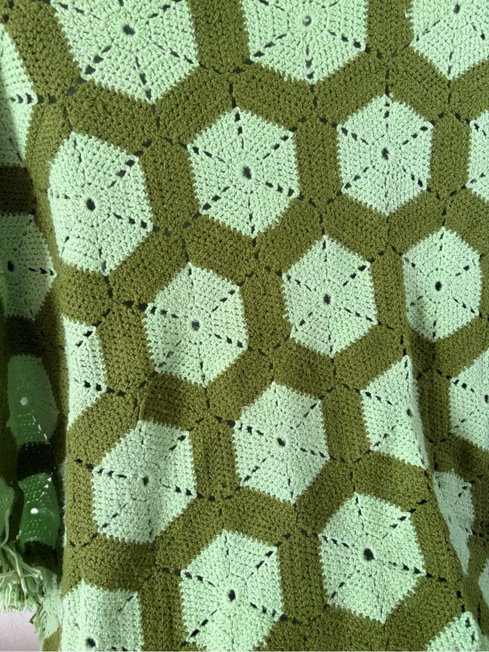 Vintage handmade chartreuse green lime crochet throw blanket home decor knit
